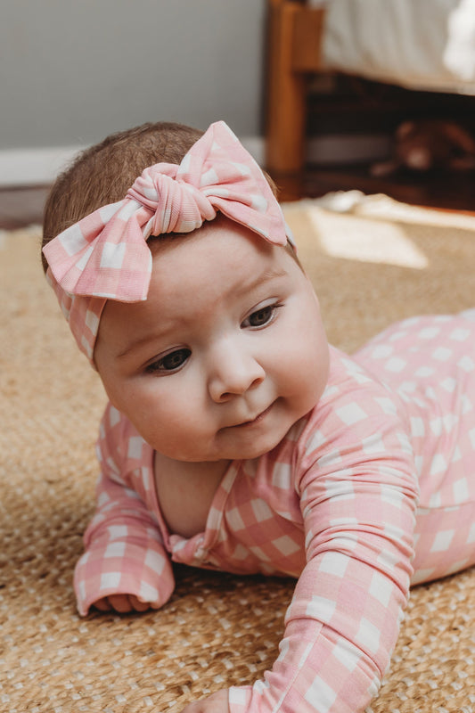 Top Knot Pink Gingham-OiOi